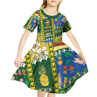 Solomon Islands Christmas Kid Short Sleeve Dress Festive Beach Vibes - Polynesian Pride