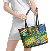 Solomon Islands Christmas Leather Tote Bag Festive Beach Vibes - Polynesian Pride