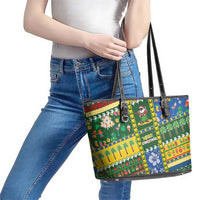Solomon Islands Christmas Leather Tote Bag Festive Beach Vibes - Polynesian Pride