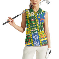 Solomon Islands Christmas Women Sleeveless Polo Shirt Festive Beach Vibes - Polynesian Pride