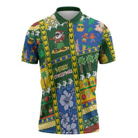 Solomon Islands Christmas Zipper Polo Shirt Festive Beach Vibes - Polynesian Pride