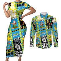 Tuvalu Christmas Couples Matching Short Sleeve Bodycon Dress and Long Sleeve Button Shirt Festive Beach Vibes LT05 Blue - Polynesian Pride