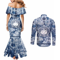 Samoa 685 Couples Matching Mermaid Dress and Long Sleeve Button Shirt Polynesian Pattern Tie Dye Style