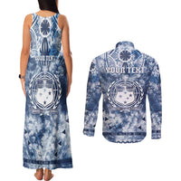 Samoa 685 Couples Matching Tank Maxi Dress and Long Sleeve Button Shirt Polynesian Pattern Tie Dye Style