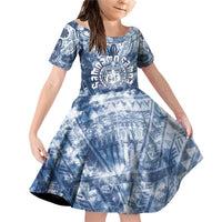 Samoa 685 Family Matching Off Shoulder Short Dress and Hawaiian Shirt Polynesian Pattern Tie Dye Style LT05 Daughter's Dress Blue - Polynesian Pride