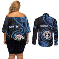 Personalized Northern Mariana Islands Couples Matching Off Shoulder Short Dress and Long Sleeve Button Shirt Ocean Floral Pattern LT05 - Polynesian Pride