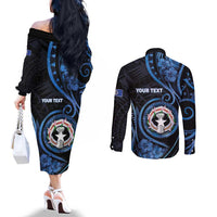 Personalized Northern Mariana Islands Couples Matching Off The Shoulder Long Sleeve Dress and Long Sleeve Button Shirt Ocean Floral Pattern LT05 - Polynesian Pride
