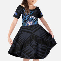 Personalized Northern Mariana Islands Family Matching Off Shoulder Maxi Dress and Hawaiian Shirt Ocean Floral Pattern LT05 Daughter's Dress Black - Polynesian Pride