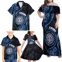 Personalized Northern Mariana Islands Family Matching Off Shoulder Maxi Dress and Hawaiian Shirt Ocean Floral Pattern LT05 - Polynesian Pride