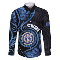 Personalized Northern Mariana Islands Family Matching Off Shoulder Maxi Dress and Hawaiian Shirt Ocean Floral Pattern LT05 Dad's Shirt - Long Sleeve Black - Polynesian Pride