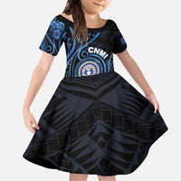 Personalized Northern Mariana Islands Family Matching Puletasi and Hawaiian Shirt Ocean Floral Pattern LT05 Daughter's Dress Black - Polynesian Pride