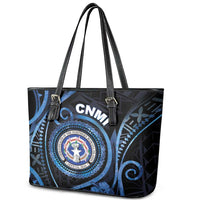 Northern Mariana Islands Leather Tote Bag Ocean Floral Pattern LT05