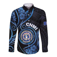 Personalized Northern Mariana Islands Long Sleeve Button Shirt Ocean Floral Pattern LT05 Unisex Black - Polynesian Pride