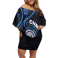 Personalized Northern Mariana Islands Off Shoulder Short Dress Ocean Floral Pattern LT05 Women Black - Polynesian Pride