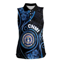 Personalized Northern Mariana Islands Women Sleeveless Polo Shirt Ocean Floral Pattern LT05 Female Black - Polynesian Pride