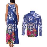 Hafa Adai Northern Mariana Islands Couples Matching Tank Maxi Dress and Long Sleeve Button Shirt Polynesian Tribal Pattern