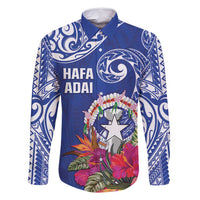 Hafa Adai Northern Mariana Islands Family Matching Mermaid Dress and Hawaiian Shirt Polynesian Tribal Pattern LT05 Dad's Shirt - Long Sleeve Blue - Polynesian Pride