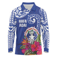 Hafa Adai Northern Mariana Islands Long Sleeve Polo Shirt Polynesian Tribal Pattern LT05 Blue - Polynesian Pride