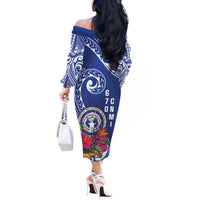 Hafa Adai Northern Mariana Islands Off The Shoulder Long Sleeve Dress Polynesian Tribal Pattern LT05 - Polynesian Pride