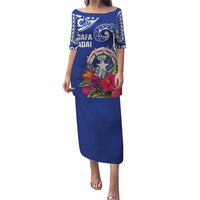 Hafa Adai Northern Mariana Islands Puletasi Polynesian Tribal Pattern LT05 Long Dress Blue - Polynesian Pride