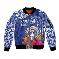 Hafa Adai Northern Mariana Islands Sleeve Zip Bomber Jacket Polynesian Tribal Pattern LT05 Unisex Blue - Polynesian Pride