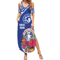Hafa Adai Northern Mariana Islands Summer Maxi Dress Polynesian Tribal Pattern LT05 Women Blue - Polynesian Pride