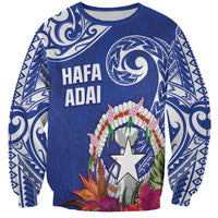 Hafa Adai Northern Mariana Islands Sweatshirt Polynesian Tribal Pattern LT05 Unisex Blue - Polynesian Pride