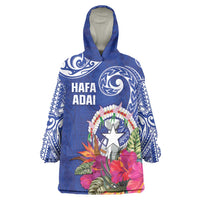 Hafa Adai Northern Mariana Islands Wearable Blanket Hoodie Polynesian Tribal Pattern LT05 One Size Blue - Polynesian Pride