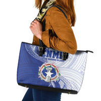 Northern Mariana Islands Leather Tote Bag CNMI Seal LT05 Blue - Polynesian Pride