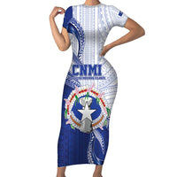 Personalized Northern Mariana Islands Short Sleeve Bodycon Dress CNMI Seal LT05 Long Dress Blue - Polynesian Pride
