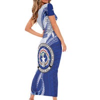 Personalized Northern Mariana Islands Short Sleeve Bodycon Dress CNMI Seal LT05 - Polynesian Pride