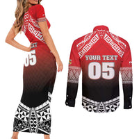 Custom Rugby Tonga MMT Couples Matching Short Sleeve Bodycon Dress and Long Sleeve Button Shirt Mana O Tonga LT05 - Polynesian Pride