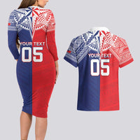 Custom Rugby Samoa And Tonga Couples Matching Long Sleeve Bodycon Dress and Hawaiian Shirt Toa Samoa With Mate Maa LT05 - Polynesian Pride