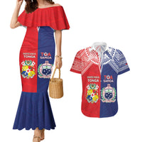 Custom Rugby Samoa And Tonga Couples Matching Mermaid Dress and Hawaiian Shirt Toa Samoa With Mate Maa LT05 Multicolor - Polynesian Pride