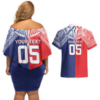 Custom Rugby Samoa And Tonga Couples Matching Off Shoulder Short Dress and Hawaiian Shirt Toa Samoa With Mate Maa LT05 - Polynesian Pride