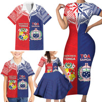 Custom Rugby Samoa And Tonga Family Matching Short Sleeve Bodycon Dress and Hawaiian Shirt Toa Samoa With Mate Maa LT05 - Polynesian Pride