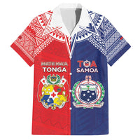 Custom Rugby Samoa And Tonga Family Matching Short Sleeve Bodycon Dress and Hawaiian Shirt Toa Samoa With Mate Maa LT05 Dad's Shirt - Short Sleeve Multicolor - Polynesian Pride