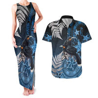 New Zealand Huia Bird Couples Matching Tank Maxi Dress and Hawaiian Shirt Aotearoa Maori Pattern