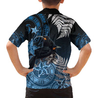 New Zealand Huia Bird Family Matching Off The Shoulder Long Sleeve Dress and Hawaiian Shirt Aotearoa Maori Pattern