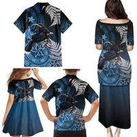 New Zealand Huia Bird Family Matching Puletasi and Hawaiian Shirt Aotearoa Maori Pattern