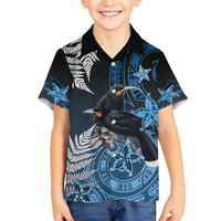 New Zealand Huia Bird Kid Hawaiian Shirt Aotearoa Maori Pattern