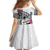 Guam Chamorro Family Matching Off Shoulder Maxi Dress and Hawaiian Shirt Bougainvillea White Polynesian Tribal Pattern