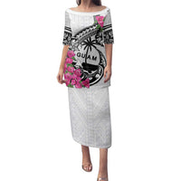 Guam Chamorro Family Matching Puletasi and Hawaiian Shirt Bougainvillea White Polynesian Tribal Pattern