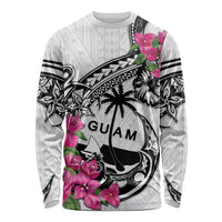Guam Chamorro Long Sleeve Shirt Bougainvillea White Polynesian Tribal Pattern