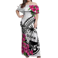 Guam Chamorro Off Shoulder Maxi Dress Bougainvillea White Polynesian Tribal Pattern