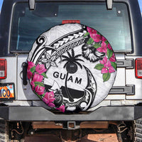 Guam Chamorro Spare Tire Cover Bougainvillea White Polynesian Tribal Pattern