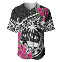 Guam Chamorro Baseball Jersey Bougainvillea Black Polynesian Tribal Pattern