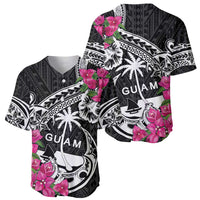 Guam Chamorro Baseball Jersey Bougainvillea Black Polynesian Tribal Pattern