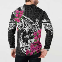 Guam Chamorro Button Sweatshirt Bougainvillea Black Polynesian Tribal Pattern