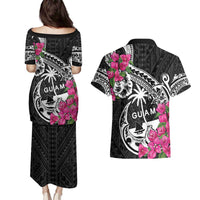 Guam Chamorro Couples Matching Puletasi and Hawaiian Shirt Bougainvillea Black Polynesian Tribal Pattern